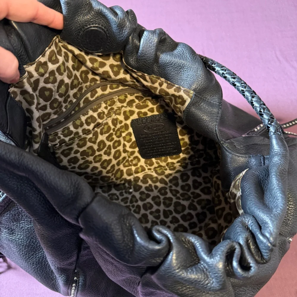 Brighton Garbo Leather Black/Dark Gray Hobo Shoulder Purse Bag - Picture 5 of 8